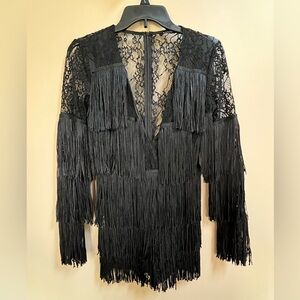 Black Lace Fringe Romper - Banjul Black Romper